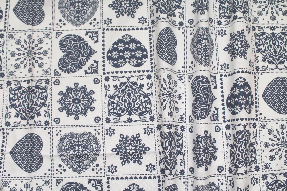 Dekorační látka- 352816/1003, modrotisk- různé vzory v kostkách - Šíře: 140cm