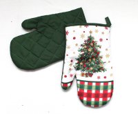 Rukavice do kuchyně zelené- VÁNOČNÍ STROMEČEK-zeleno- červené kostky*