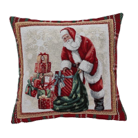 Povlak na polštář, gobelínový- SANTA S NADÍLKOU, zeleno- červené orámování