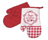 Rukavice do kuchyně- DOMOV S LÁSKOU, červeno- bílé*