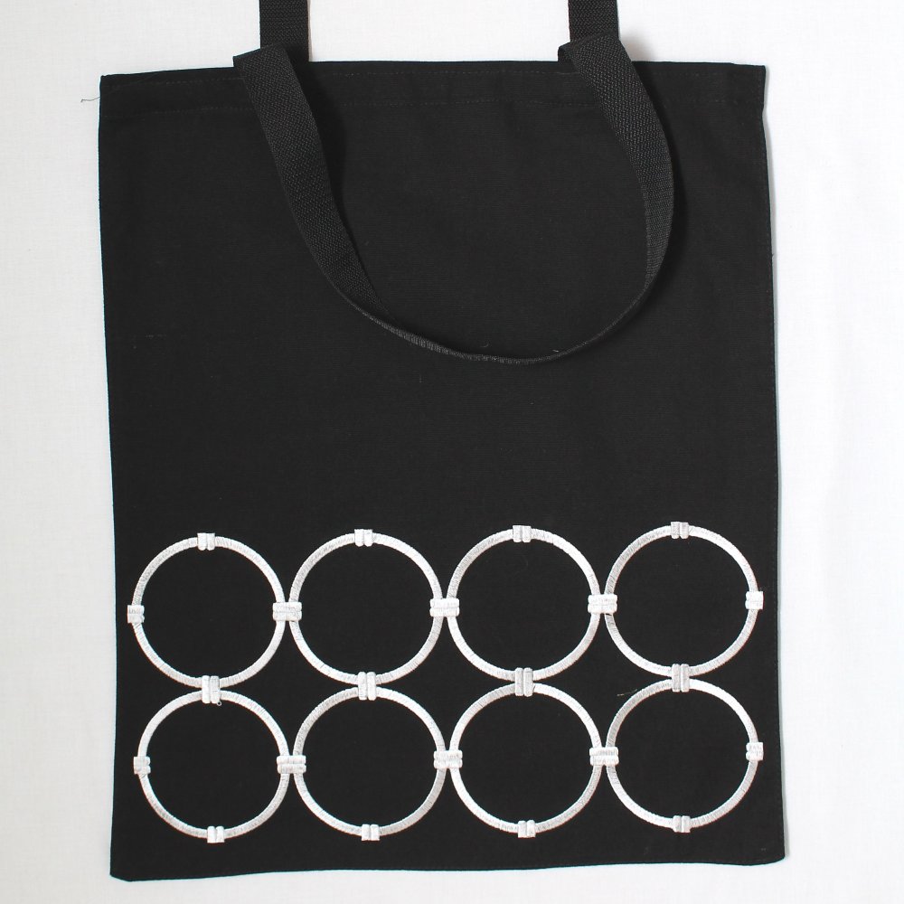 Taška gobelínová - biele kruhy na čiernom podklade