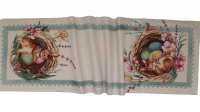 Obrus gobelínový- VEĽKONOČNÉ ZAJAČOVIA, okraj s ornamentmi, 43x138 cm