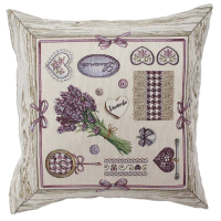 Povlak na polštář, gobelínový- LEVANDULOVÉ MOTIVY, dřevěný okraj*