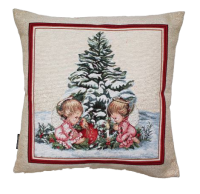 Povlak na polštář, gobelínový- ANĚLKY POD STROMKEM, zlatý lurex