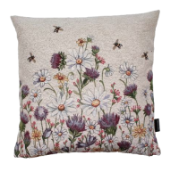 Povlak na polštář, gobelínový- LOUKA S FIALOVO-BÍLÝMI KVĚTY