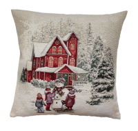 Povlak na polštář, gobelínový-  SNĚHULÁK S DĚTMI