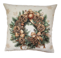 Povlak na polštář, gobelínový-  VÁNOČNÍ VĚNEC, přírodní podklad