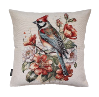 Povlak na polštář, gobelínový- KVĚTY S PTÁČKEM