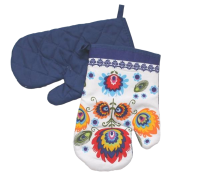 Rukavice do kuchyně- KVĚTY, modré