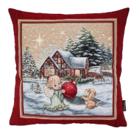 Povlak na polštář, gobelínový- ANĚLKA S PEJSKEM, zlatý lurex