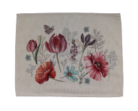 Ubrus gobelínový, prostírání- VLČÍ MÁKY A TULIPÁNY, smetanový podklad- 36 x 47 cm