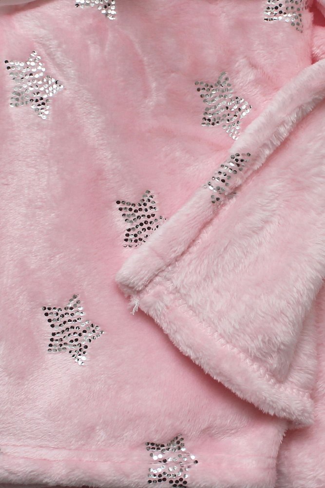 Dětská deka - zavinovačka 75 x 100 cm, světle růžová se stříbrnými hvězdami
